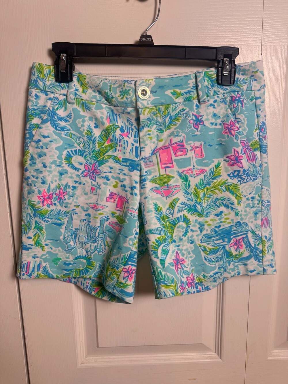 Lilly Pulitzer Shorts Size 2 Blue Pink Tropical Resort Ponte Coastal Preppy